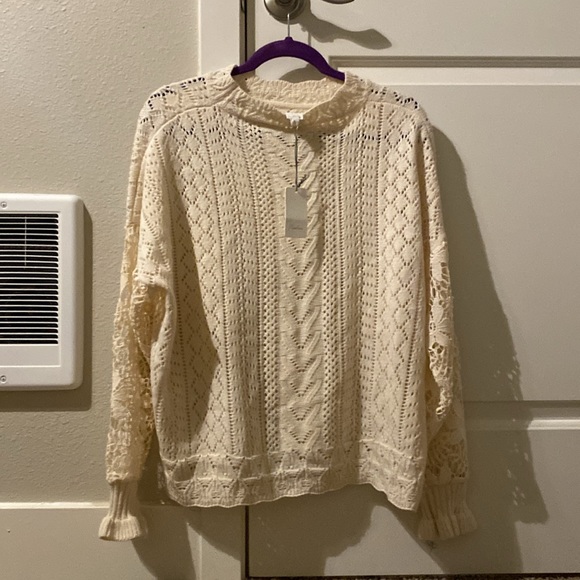 Flawless M Pointelle Sweater with Lace Cut Out Sleeve NWT - Picture 4 of 5